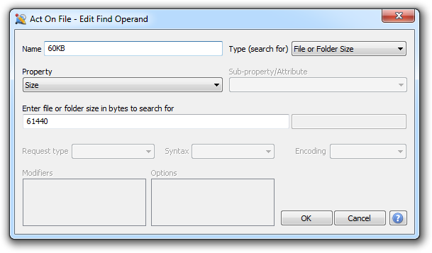 Find Files and Folders Edit Find Operand